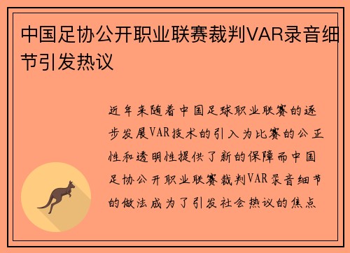 中国足协公开职业联赛裁判VAR录音细节引发热议 中国足协公开职业联赛裁判VAR录音细节引发热议